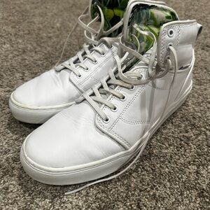 Vans White High-Top Sneakers with Green Floral Lining